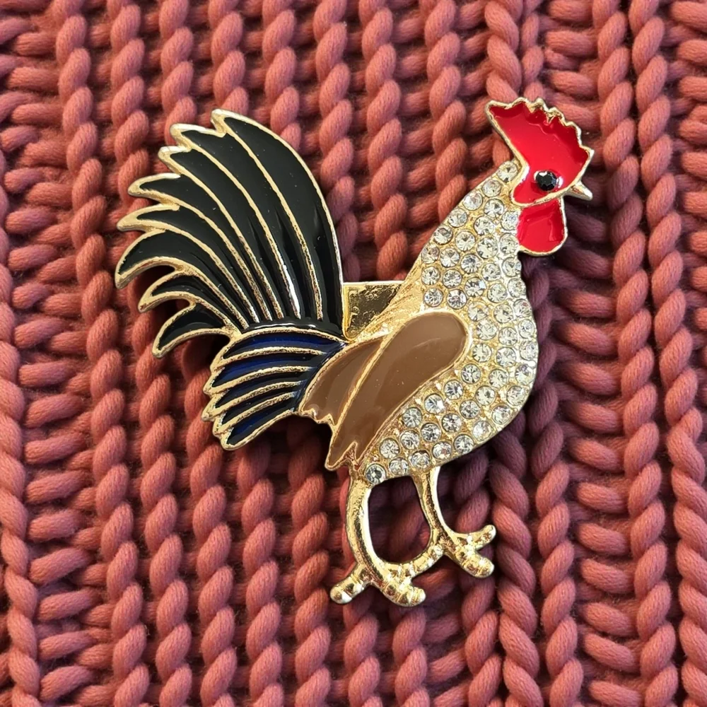Rhinestone Gold Rooster Brooch | Available In Four‎ Different Colors